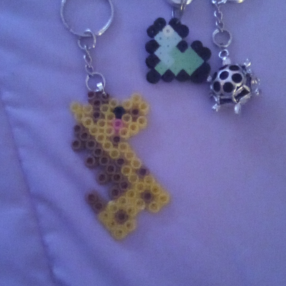 Perler bead and essential oil charm with ball inside keychains